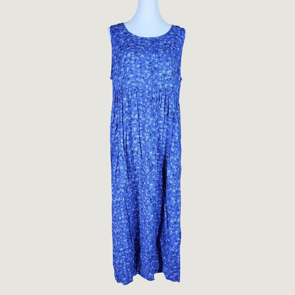 Erika Maxi Dress Womens Size XL Floral Sleeveless Rayon Blue